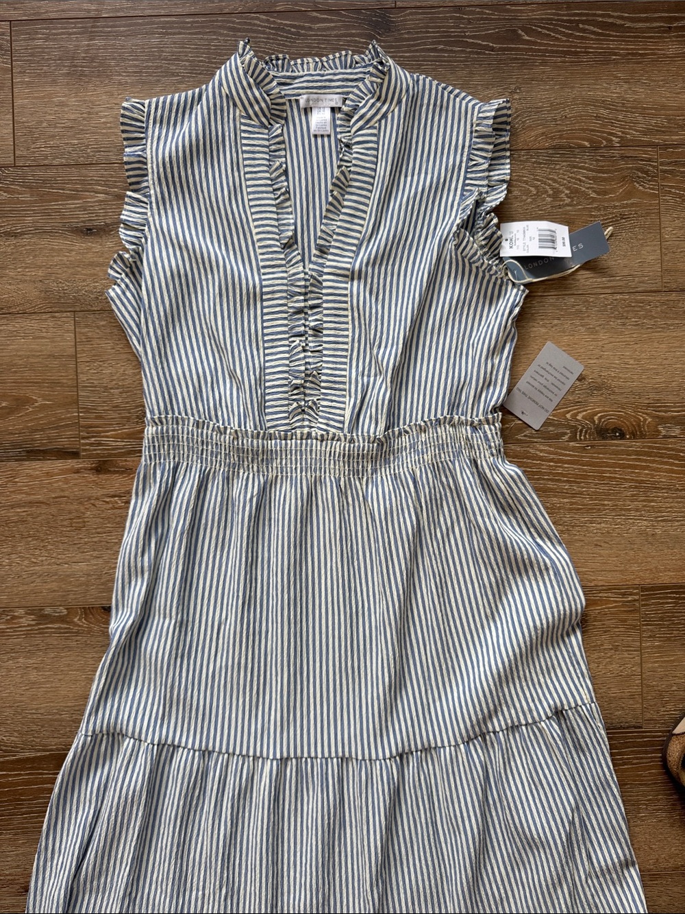 London Times White & Blue Striped Ruffle Tiered Maxi Dress Size: 12 - Picture 5 of 10